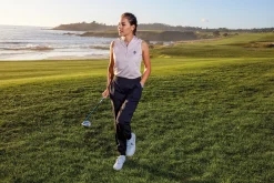 Pebble Beach Women's Sleeveless 1/2 Zip Stripe Polo By Adidas